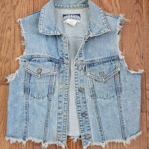 Vintage Distressed Light-Wash Denim Vest Size S